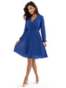 numoco Elegantne nabrane haljine ISABELLE s izrezom i dugim rukavima - modre boje"sirka"