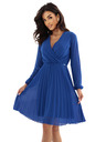 numoco Elegantne nabrane haljine ISABELLE s izrezom i dugim rukavima - modre boje"sirka"