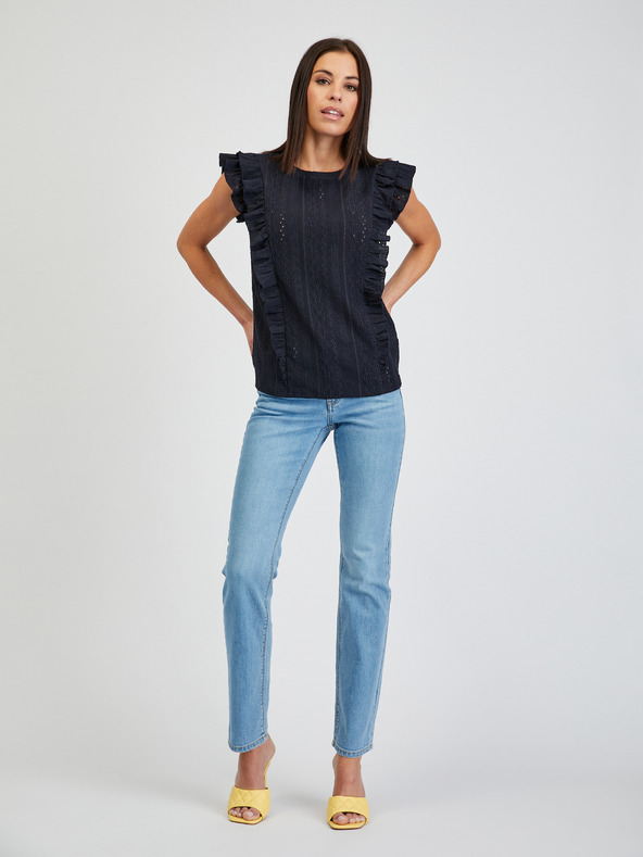 Orsay Tamnoplava ženska majica s volanom ORSAY