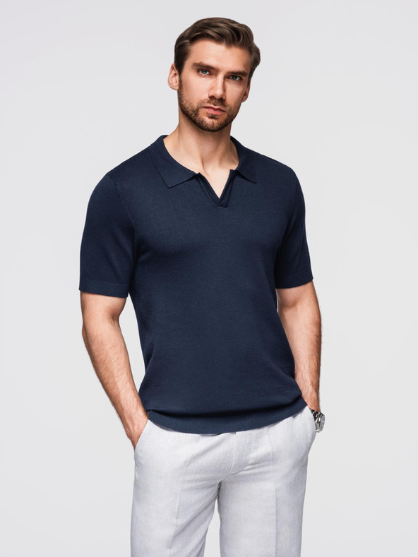 Ombre Clothing Muška polo majica bez gumba - tamno plava