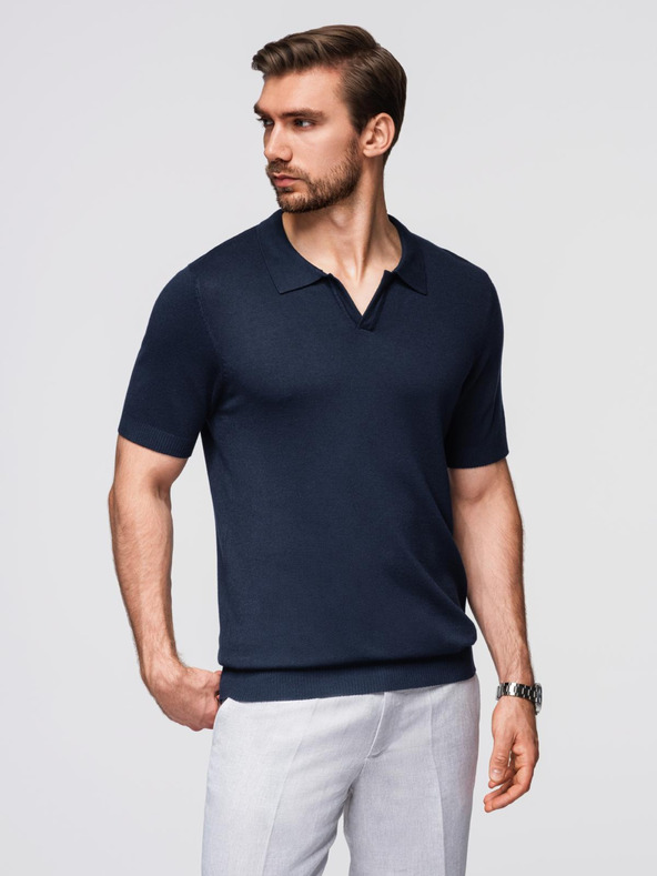 Ombre Clothing Muška polo majica bez gumba - tamno plava