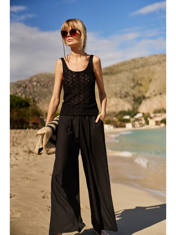 Moodo Ženske široke hlače Moodo - crne