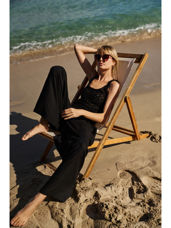 Moodo Ženske široke hlače Moodo - crne