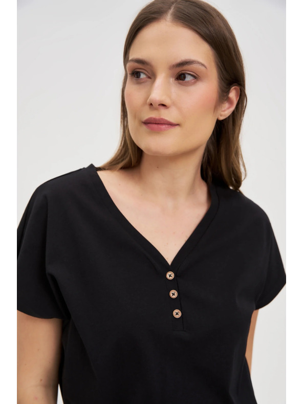 Moodo Ženska crna bluza s dekorativnim gumbima