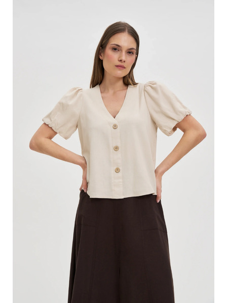 Moodo Bež ženska košulja s kratkim rukavima