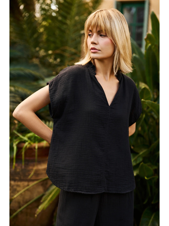 Moodo Crna pamučna labava bluza