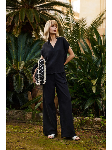 Moodo Crna pamučna labava bluza