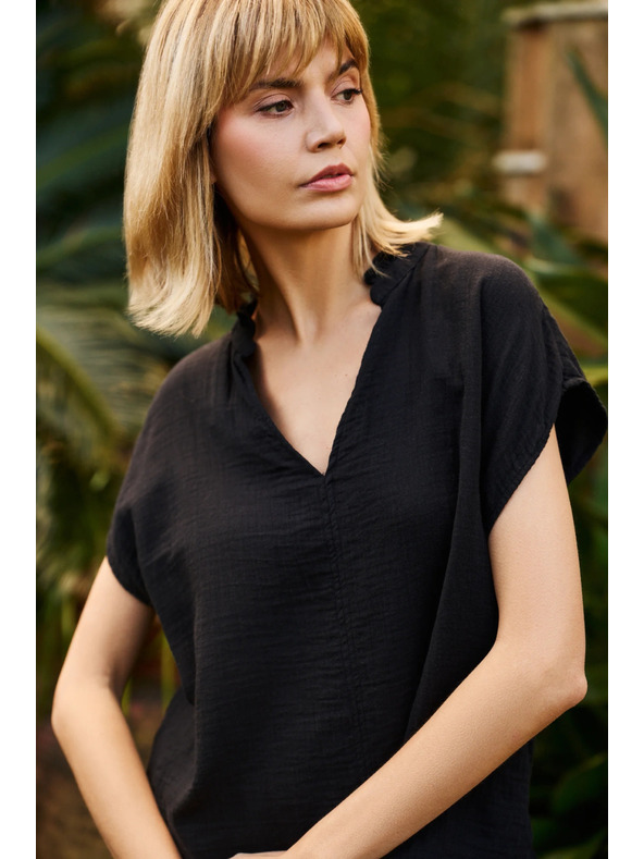 Moodo Crna pamučna labava bluza