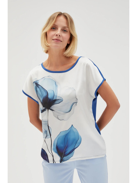 Moodo Ženska bijela bluza s plavim cvjetovima