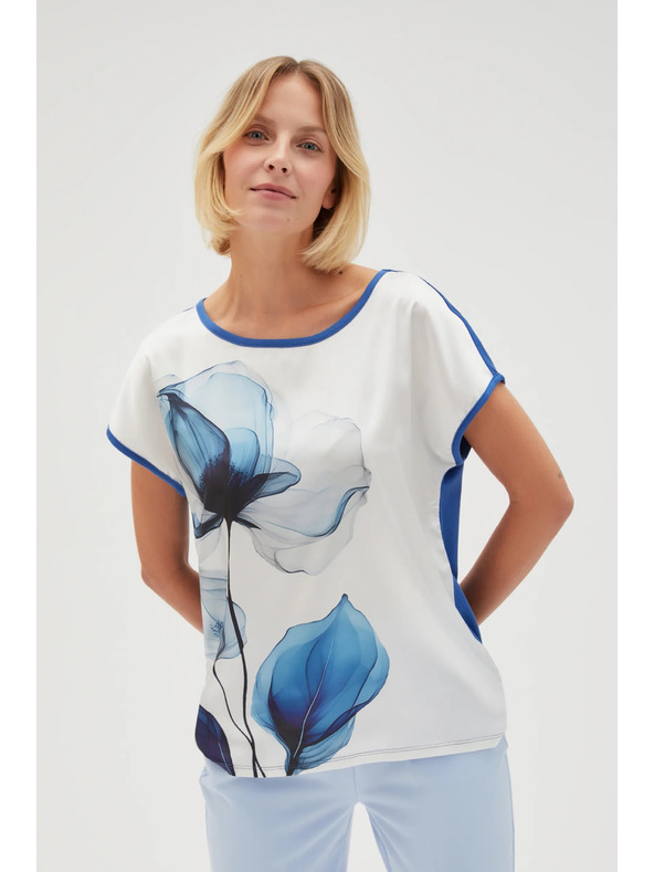 Moodo Ženska bijela bluza s plavim cvjetovima