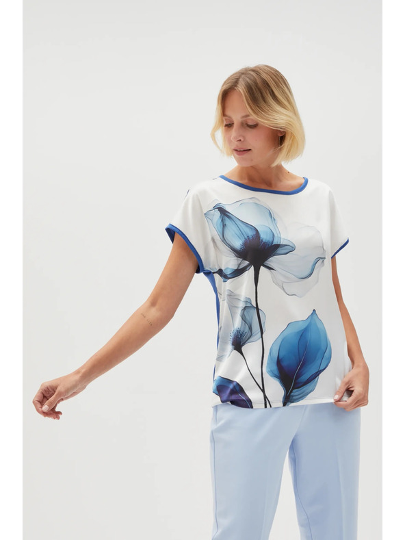 Moodo Ženska bijela bluza s plavim cvjetovima