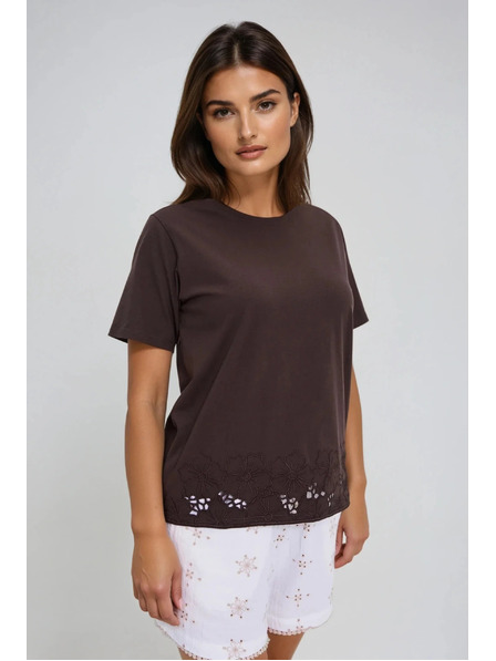 Moodo Ženski smeđi top s madeira rubom