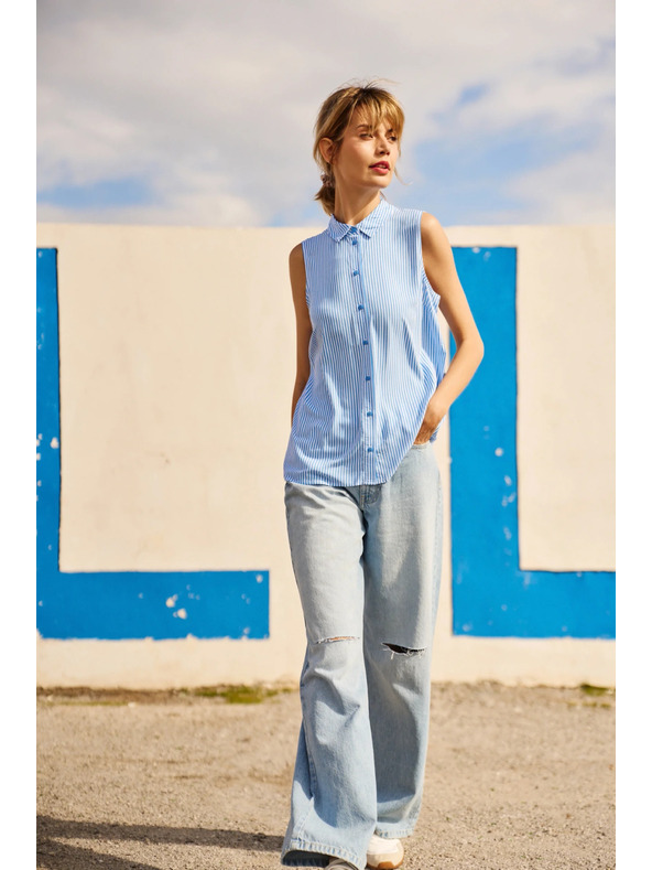 Moodo Plavo-bijela prugasta košulja bez rukava