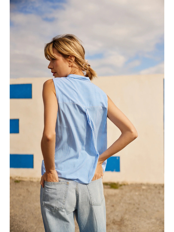 Moodo Plavo-bijela prugasta košulja bez rukava