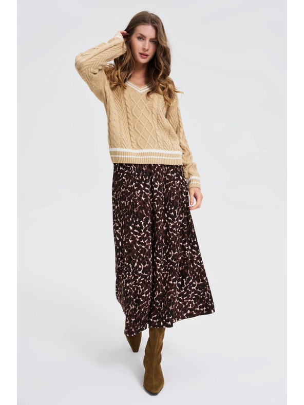 Moodo Bež ženski džemper s V-izrezom Moodo