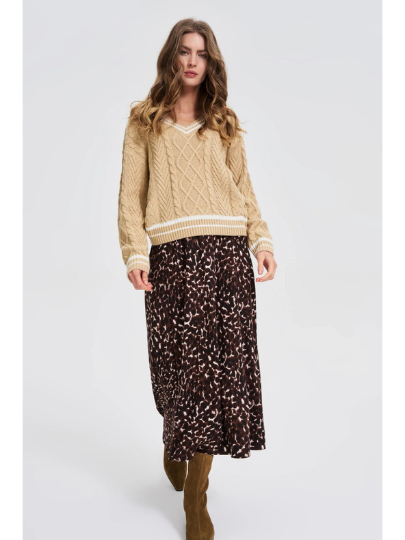 Moodo Bež ženski džemper s V-izrezom Moodo