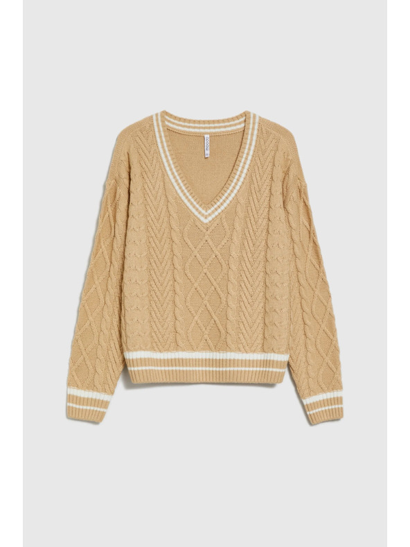 Moodo Bež ženski džemper s V-izrezom Moodo