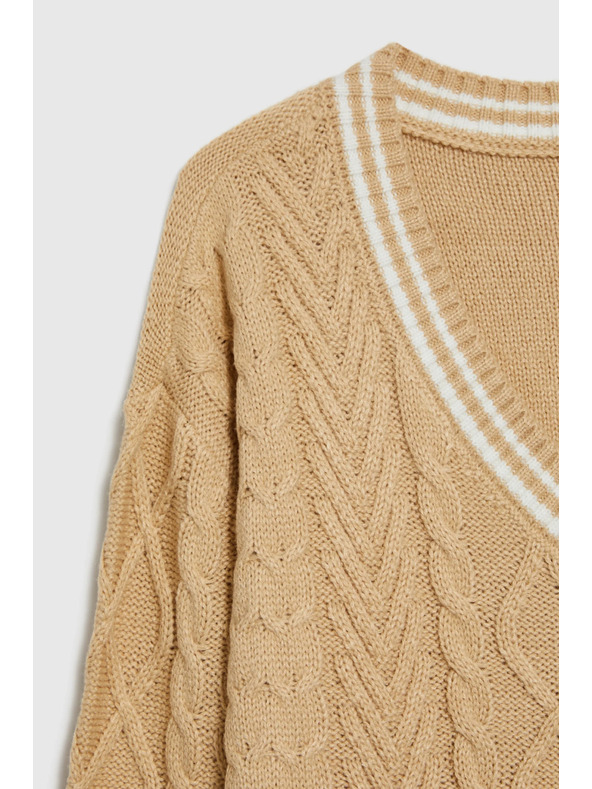 Moodo Bež ženski džemper s V-izrezom Moodo