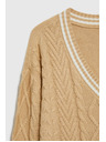 Moodo Bež ženski džemper s V-izrezom Moodo