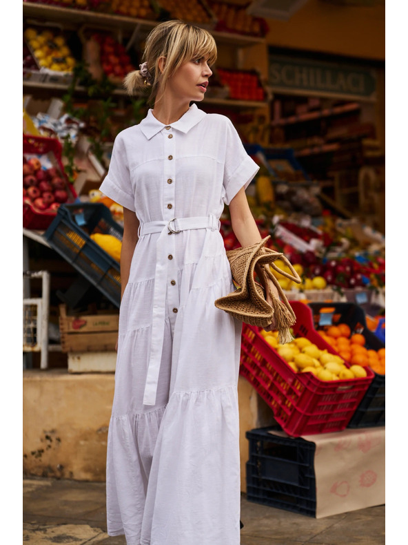 Moodo Duge ženske košuljaste haljine Moodo - bijele