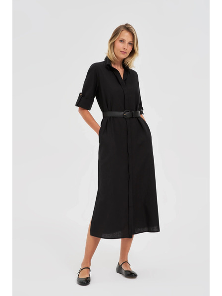 Moodo Crne ženske košuljaste haljine s pojasom