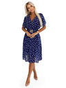 numoco Tamno plava haljina s bijelim točkicama, preklopnim izrezom i dekorativnim pojasom