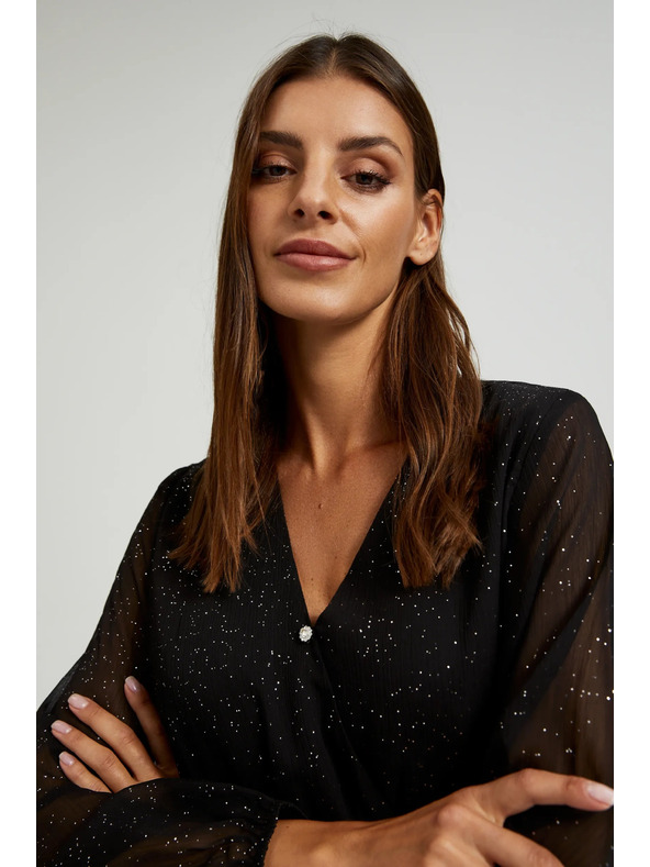 Moodo Crne sjajne haljine s prozirnim rukavima Moodo