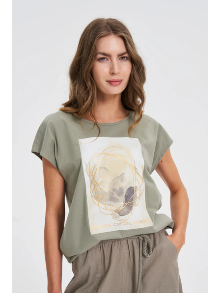 Moodo Ženska majica s printom Moodo – maslinasta