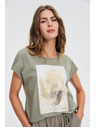Moodo Ženska majica s printom Moodo – maslinasta