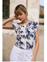 Moodo Ženska majica Moodo – bijela s plavim cvjetovima