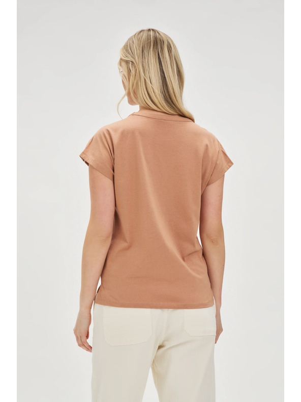 Moodo Ženska majica s džepom Moodo – tamnosmeđa