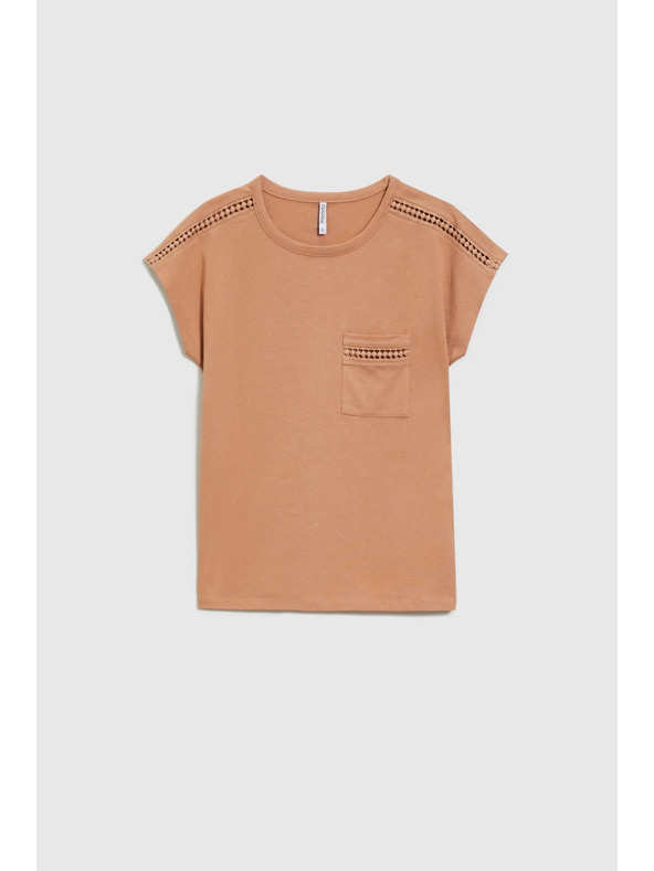 Moodo Ženska majica s džepom Moodo – tamnosmeđa