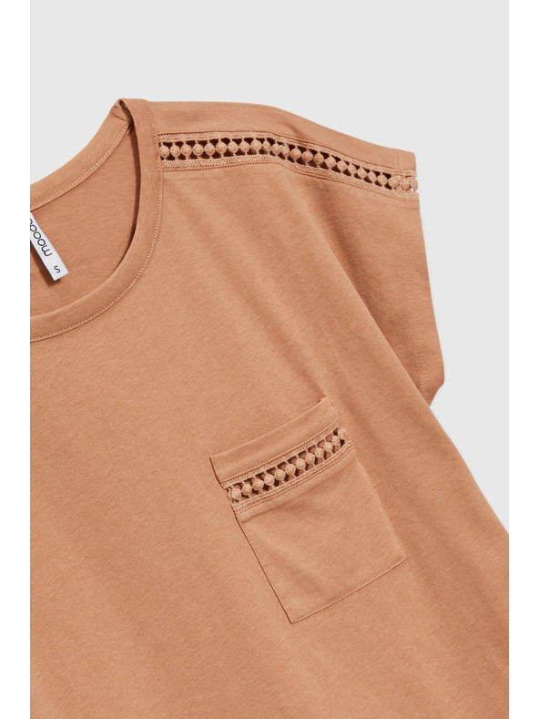 Moodo Ženska majica s džepom Moodo – tamnosmeđa