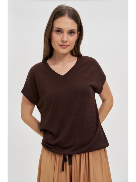 Moodo Smeđa ženska majica s vezivanjem