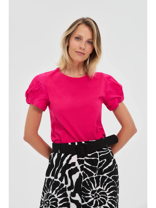 Moodo Ružičasti top s nabranim rukavima