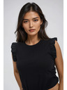 Moodo Crna pamučna ženska majica s volanima