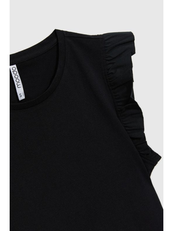 Moodo Crna pamučna ženska majica s volanima