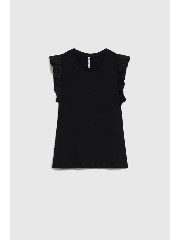 Moodo Crna pamučna ženska majica s volanima