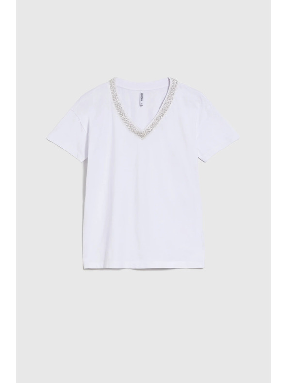 Moodo Ženska majica s ukrašenim izrezom – bijela