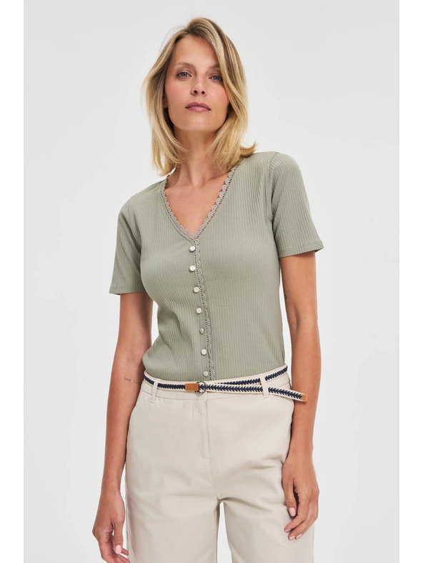 Moodo Ženska maslinasta majica s gumbima