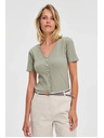 Moodo Ženska maslinasta majica s gumbima
