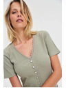 Moodo Ženska maslinasta majica s gumbima