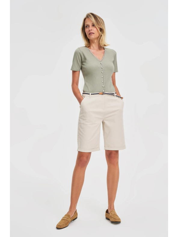 Moodo Ženska maslinasta majica s gumbima