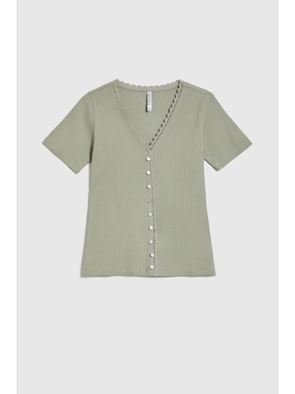 Moodo Ženska maslinasta majica s gumbima