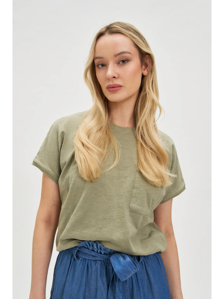 Moodo Ženski top s džepom Moodo – maslinasti