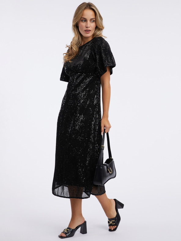 Orsay Crna ženska midi haljina sa šljokicama ORSAY