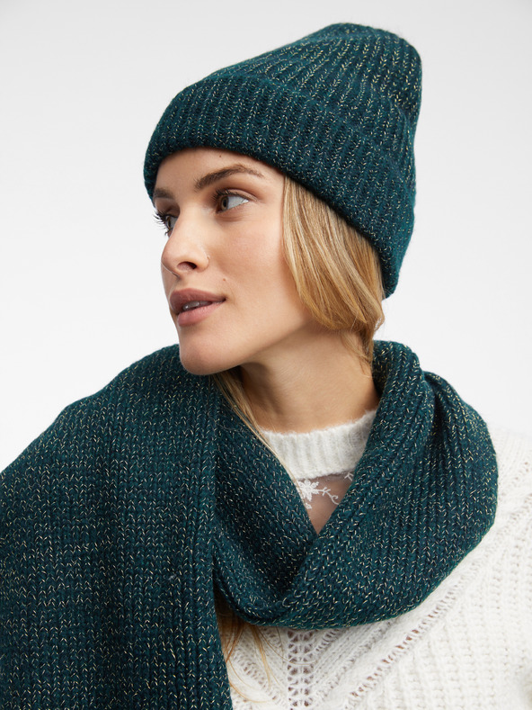 Orsay Tamno zelena ženska kapa sa dodatkom vune ORSAY