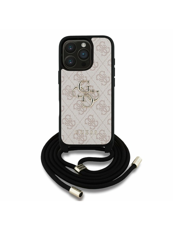 Guess Guess PU 4G Metal Logo Crossbody Remen Stražnji poklopac za iPhone 16 Pro Max Roza