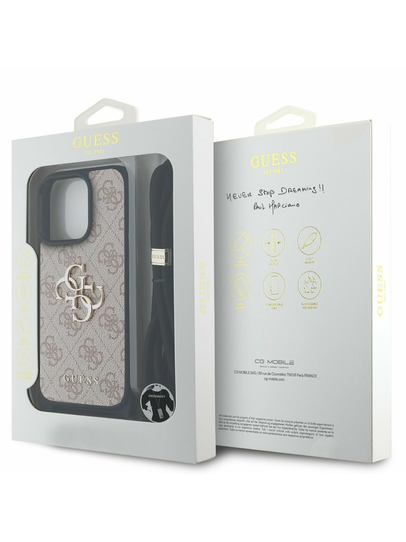 Guess Guess PU 4G Metal Logo Crossbody Remen Stražnji poklopac za iPhone 16 Pro Max Roza