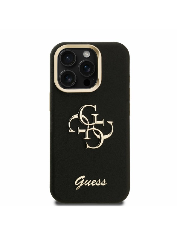 Guess Guess PU Grained 4G Logo Stand Camera Frame Stražnji poklopac za iPhone 15 Pro Max Crna